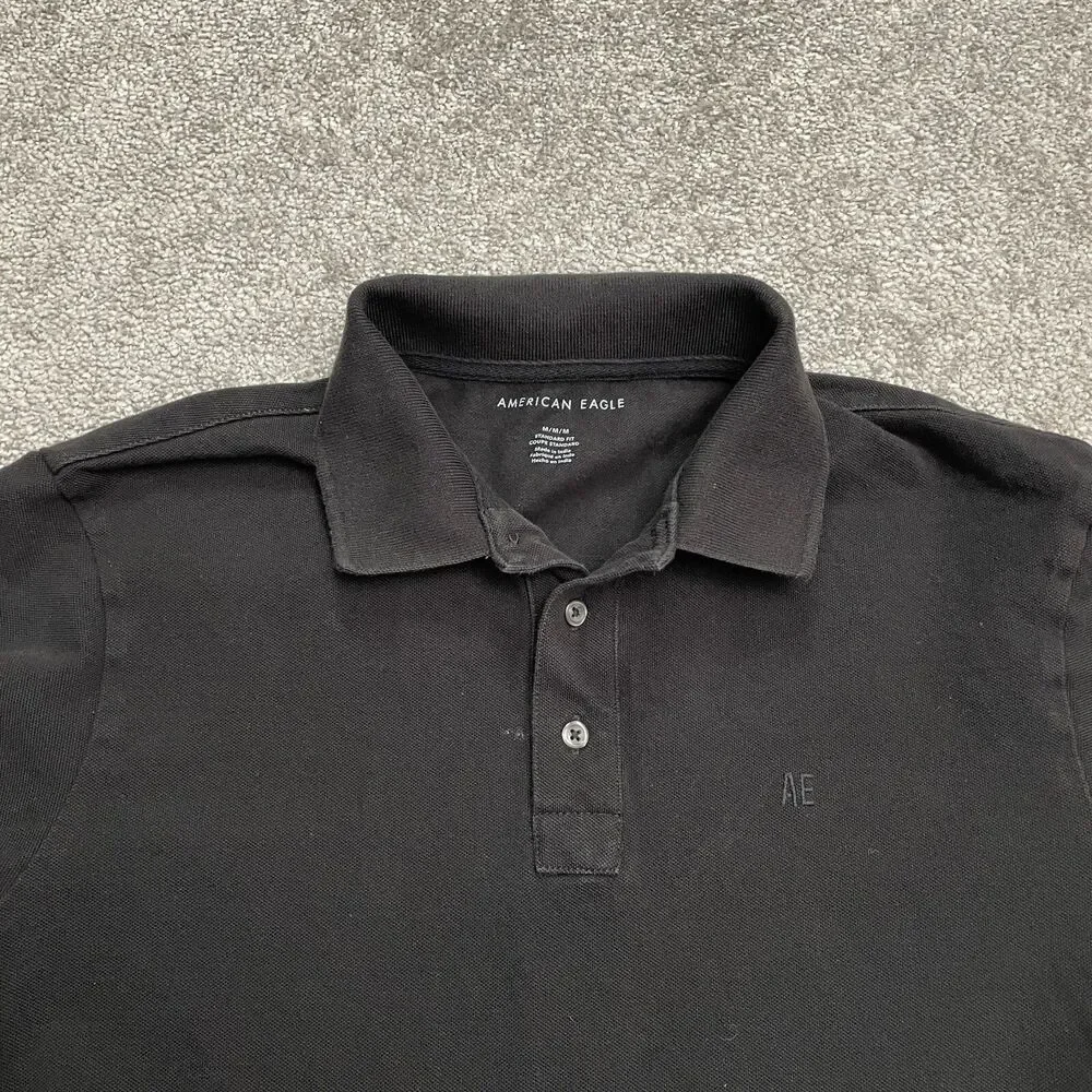American Eagle Standard Fit Polo Shirt Mens Medium Balck Short Sleeve Cotton Top